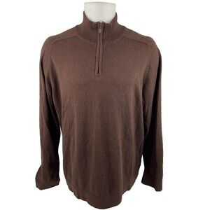 LL Bean Men XL Sweater Brown Pullover Cotton Cashmere 1/4 Zip